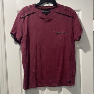Truth Substance Burgundy Short Sleeve Tee with Zipper Detail
